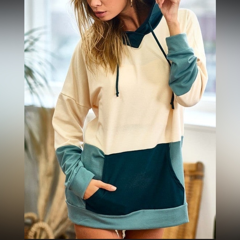 NWT BIBI FRENCH TERRY COLOR BLOCK HOODIE IN SIZE SMALL